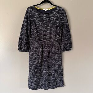 Boden Odelia Knee Length Dress |‎ Navy With Yellow + White Stars